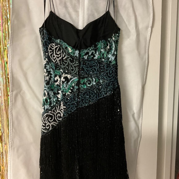 Sherry Hill fringe sequin dress , black/green, sz 10 - Picture 6 of 8